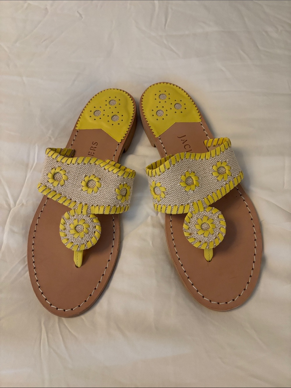 Jack Rogers Navajo Sandal Women’s 7.5 Canvas with Yellow Contrast Stitching